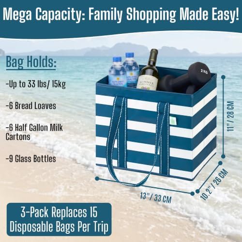 VENO 3 Pack Reusable Grocery Shopping Bags Utility Tote w/Sturdy Handles - Image 2