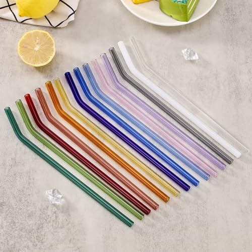 14 Pcs Reusable Bent Colorful Glass Straws,9''x8 mm Shatter Resistant Cute - Image 4