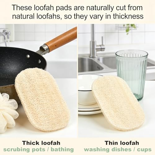 WOCATS 6 Pack Natural Loofah Sponges for Dishes & Bath - Biodegradable, Eco-Friendly Kitchen Scrubber & Body Exfoliator, Non-Scratch, Durable, Reusable - Image 2