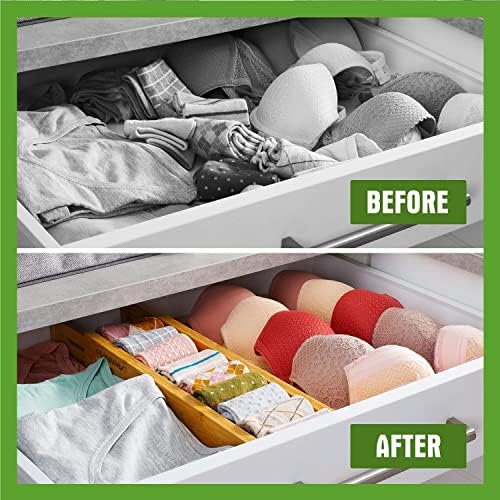 ANTOWIN Bamboo Drawer Dividers, Expandable Drawer Separators Splitter, 17-22 inches Adjustable Spring-loaded Organizer for Large Utensil, Clothes, Tools Drawers, 6 Pack Dividers + 4 Pack Baffle - Image 5