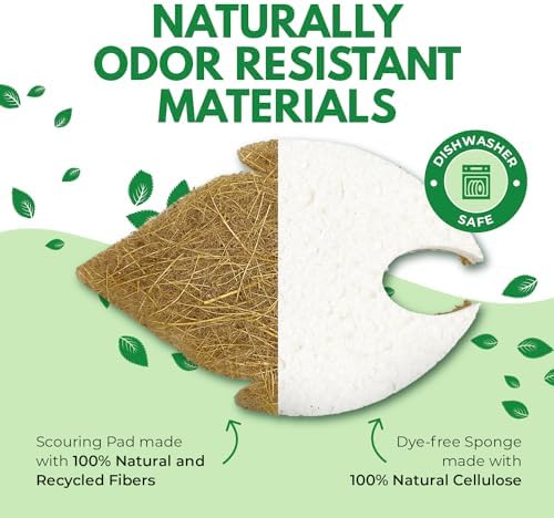 AIRNEX Natural Kitchen Sponges (6 Pack) - Biodegradable Cellulose & Coconut Scrubber Dish Sponge for Kitchen - Eco-Friendly, Non Scratch, Compostable, Non Toxic Leaf Shaped Natural Sponges for Dishes - Image 4