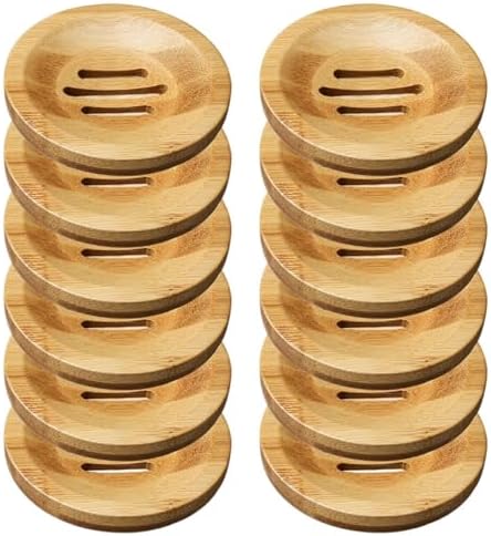12 Pcs Round Bamboo Soap Dishes Self Draining Wooden Soap Holder Bar Soap Tray for Bathroom Kitchen Shower Sink by Unknown