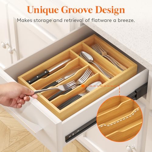 Lifewit Bamboo Silverware Tray for Drawer, 9.9 x 15.5 - Image 4