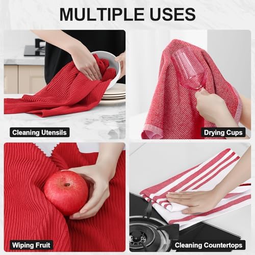 Homaxy Cotton 380 GSM Premium Kitchen Towels, 18"x 28", 3 Pack, Red - Image 4