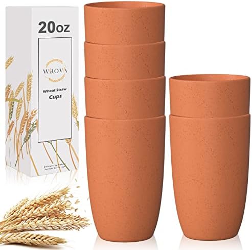 Wrova Wheat Straw Cups 6 PCS Good Alternative to Plastic Reusable Cups 20 oz Unbreakable Drinking Cup Reusable Dishwasher Safe Water Plastic Glasses Orange by WROVA