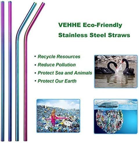 VEHHE Rainbow Metal Straws, Stainless Steel Reusable Straws Set with Brush - Image 7