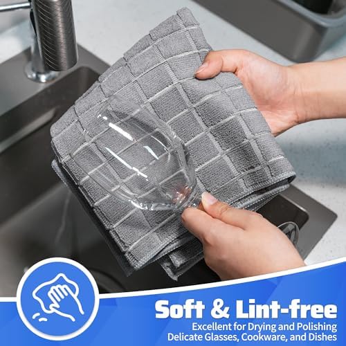 Kitchen Towels, 8 Pack Microfiber Cleaning Cloth, 25'' x 15'' Dish Towels, 270 GSM Checkered All-Purpose Reusable Lint Free & Absorbent Hand Towels for Kitchen Home Tea Bar Shop - Image 4