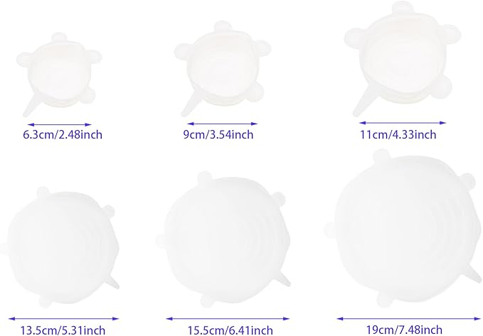 6PCS Sealed Lid White Silicone Bowl Covers 6 Reusable Food Storage Covers in Different Sizes to Fits Most Containers
