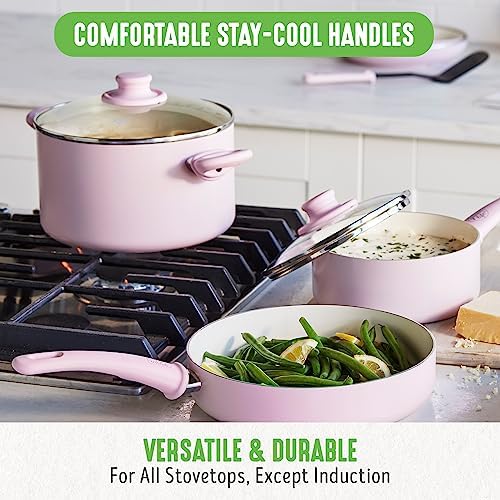 GreenLife Soft Grip Healthy Ceramic Nonstick 18 Piece Kitchen Cookware Pots and Frying Sauce Saute Pans Set, PFAS-Free with Kitchen Utensils and Lid, Dishwasher Safe, Soft Pink - Image 6