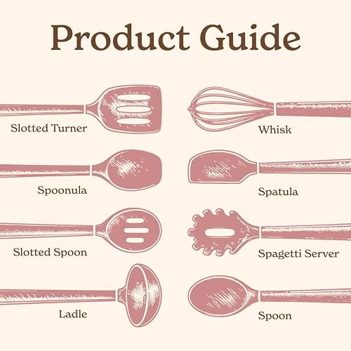 Country Kitchen Non Stick Silicone Utensil Set with Rounded Wood Handles for Cooking and Baking, 8 Piece Set, Pink - Image 3