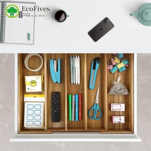 EcoFives Luxury Acacia Silverware Organizer -Kitchen Drawer Organizer - Utensil Holder and Cutlery Organizer with Grooved Drawer Dividers for Flatware and Kitchen Utensils (5 Slot) - Image 4