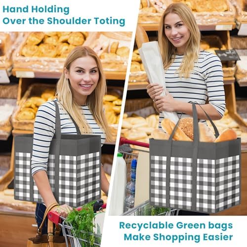 WOWBOX Reusable Grocery Bags,10-Pack, Foldable Reusable Shopping Tote Bags bulk with Reinforced Handles,Large Storage Bags with Water Resistant Coating for Groceries,Multipurpose,Grey-White - Image 2