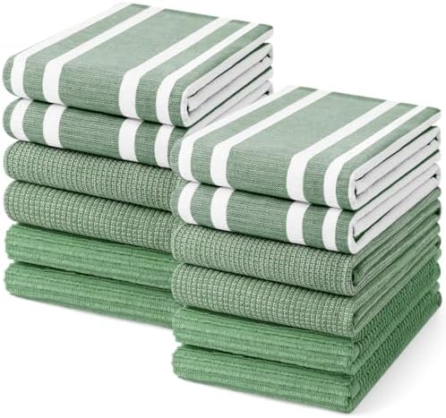 Homaxy Cotton 380 GSM Premium Kitchen Towels, 18"x28", 12 Pack, GrassGreen by Homaxy