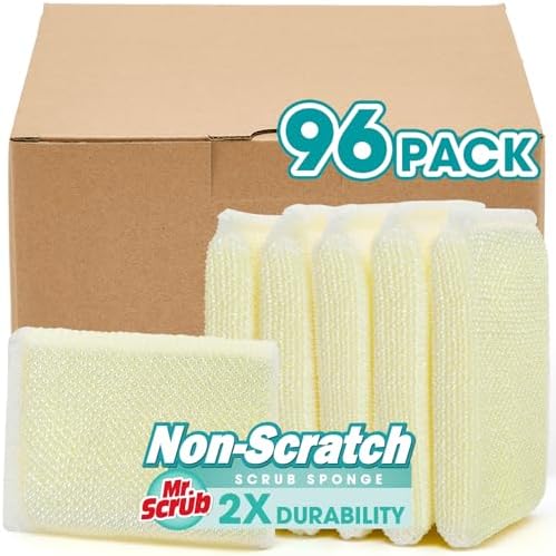 Sponges Kitchen Scrub Dish Sponge Scouring Pad, 96 Pads Cleaning Brush Dishwasher Soap Supplies, Dishwashing Dinnerware Towels Sink Pan Pot Cloth Rags Holder Bathroom Bathtub by MrScrubCleaninghelpers