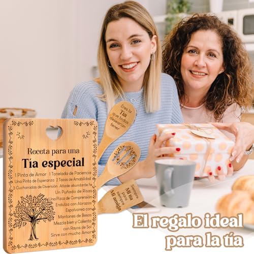 Regalos de cumpleaños para Tía - "Receta para una Tía especial". Juego de tablas de cortar y utensilios de bambú grabados. Regalos de cumpleaños para Tía. Spanish Aunt Cutting Board - Image 2