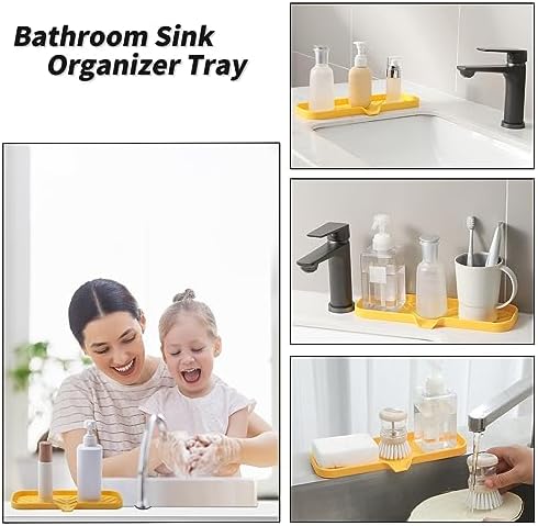 MicoYang Silicone Soap Dish with Drain Spout — Self-Draining Double Sink Organizer Tray for Kitchen & Bathroom, Dispensers, Sponges & Soap Holder, Non-Slip & Dishwasher Safe, Yellow (Large, 12"×4") - Image 4