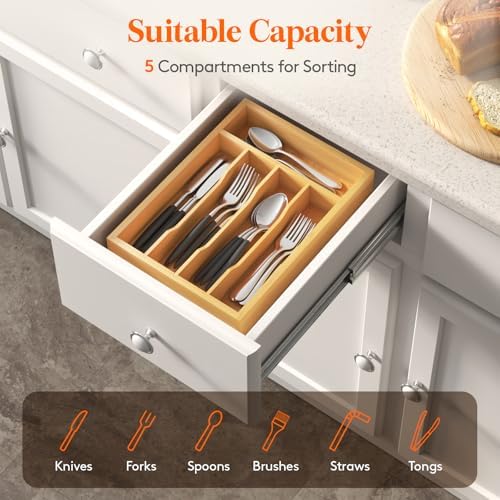 Lifewit Bamboo Silverware Tray for Drawer, 8.6 x 12.5 - Image 5