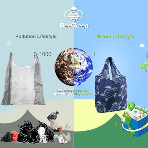 BeeGreen Reusable Grocery Shopping Bag -Travel Tote Bag - Foldable Compact Sturdy Bags - Image 6