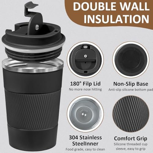 4 Pack Insulated Coffee Mug with Lid 12oz Travel Coffee Tumbler Stainless Steel Reusable Coffee Cups Thermal Coffee Mug for Hot and Iced Cold Drinks, Black - Image 3