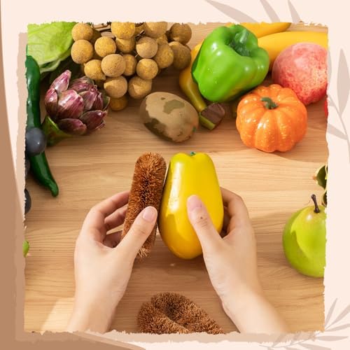 Sawysine 8 Pcs Tawashi 100% Natural Coconut Coir Fiber Brush, Vegetable Scrub Brush Heads Ideal for Fruit Veggie Scrub Wash, Kitchen Cleaning Needs, Japanese Design - Image 5