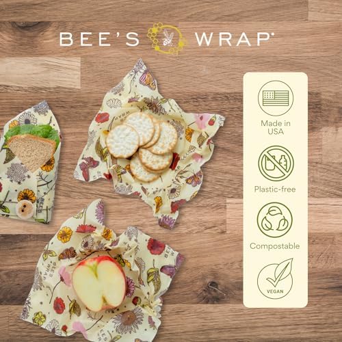 Bee's Wrap Vegan Beeswax Food Wraps, 2 Medium & Sandwich Pack, Meadow Magic - Image 5