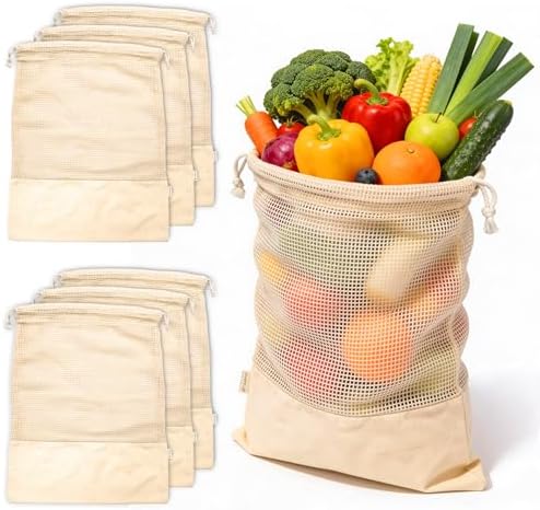 LEAFICO Reusable Produce Bags – 100% Cotton Mesh & Solid Hybrid (XL 14x18 inch 6 Pcs) – Extra Large Bags for Potatoes, Laundry, Toys, Bulk Storage – Washable, Plastic-Free, Breathable, Zero Waste by Leafico