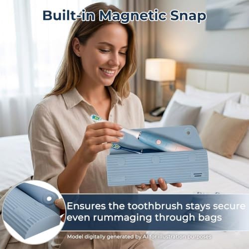 Electric Toothbrush Travel Case with 2 Head Covers, Blue - Image 6