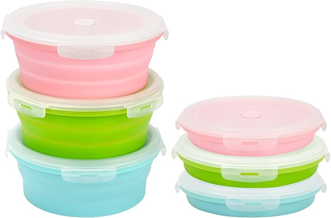 3Pack Collapsible Silicone Food Storage Containers with Lid 27OZ Foldable Lunch Bowl for Microwave Freezer Dishwasher Safe 800ml