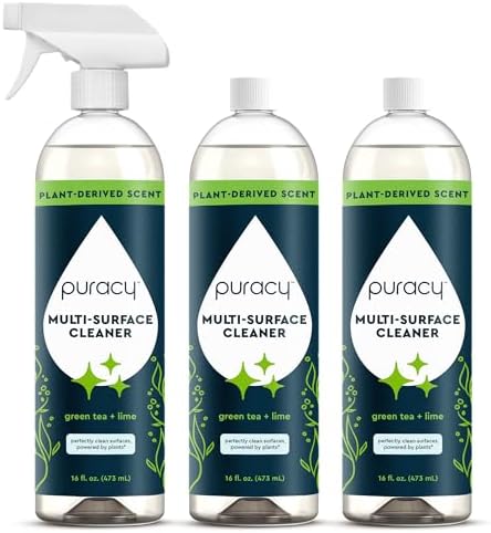 Puracy All Purpose Cleaner Spray – Plant-Powered Multi-Surface Cleaner - Cleaning Spray Solution As Seen on TikTok (Green Tea & Lime, 16 fl oz, 3 Pack) by Puracy