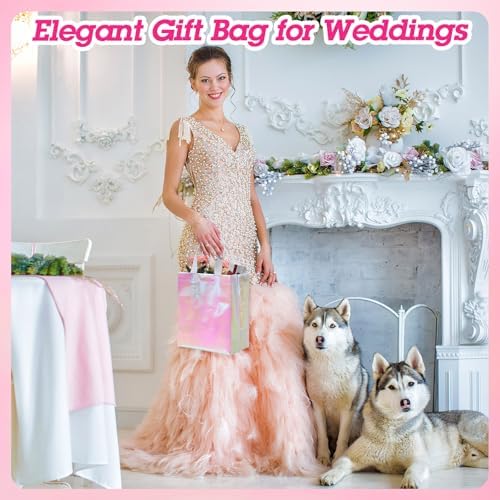 Eccliy 80 Pcs Reusable Gift Bags, Medium, Holographic Pink - Image 6