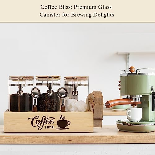 Glass Coffee Canister Set with Shelf & Spoons - 3 Piece Airtight Seal Coffee Bean Storage Containers & Filter Holder for Kitchen Organization - Image 6