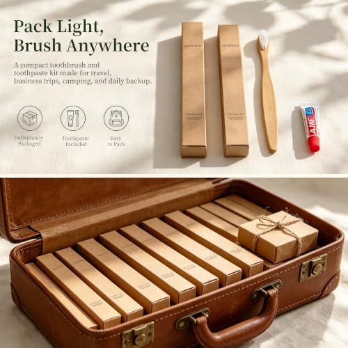 Bamboo Toothbrushes with Toothpaste 6g Individually Wrapped, 100 Pack Individually Wrapped Disposable Toothbrush Travel Kit, for Hotel, Airbnb Amenities, Guest Rooms, Camping - Image 3