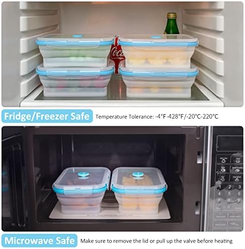 Collapsible Food Storage Containers with Airtight Lid & Vent, 27oz, Kitchen Stacking Silicone Collapsible Meal Prep Container Set for Leftover, Microwave Freezer Dishwasher Safe, Translucent, Set of 4 - Image 6