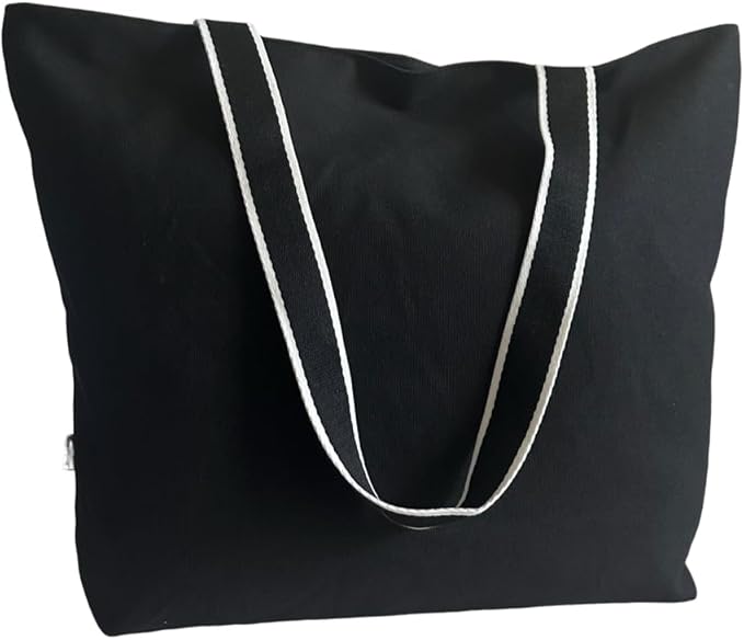 16OZ Cotton Canvas Zipper Closure Lined Grocery Shopping Beach Casual Multi Purpose Tote X-Large