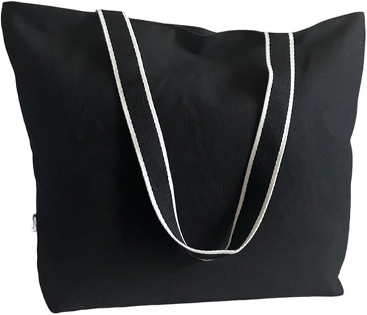 16OZ Cotton Canvas Zipper Closure Lined Grocery Shopping Beach Casual Multi Purpose Tote X-Large
