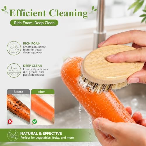 DEBETOOL 2-Pack Bamboo Vegetable Brush Scrubber for Food - Image 4