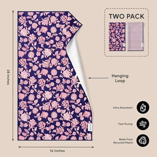 RECYCO Waffle Kitchen Towel Set of 2 - Quick Dry Microfiber Sustainable Dish Towels - Ultra Absorbent Reusable Cleaning Tea Towels - Lightweight Hand Towels,16”x 28”, Americana Bloom - Image 2