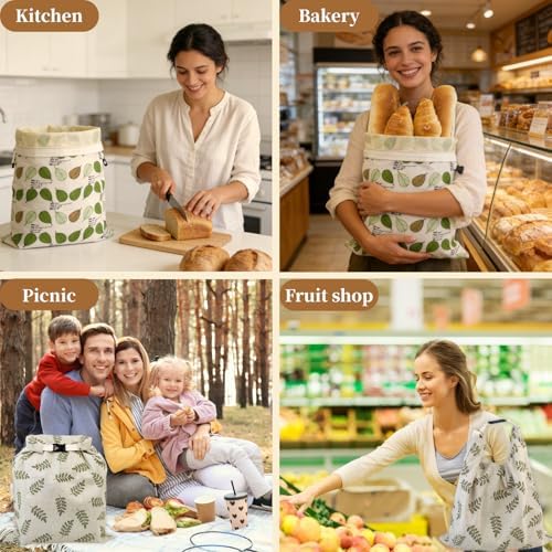 2 Pack Beeswax Bread Bags for Homemade Bread with Zipper, Large 13x17'' Reusable Beeswax Sourdough Bread Storage Bag, Keep Loaves Fresh Longer, Freezer Safe & Airtight, Natural, Zero Waste - Image 6