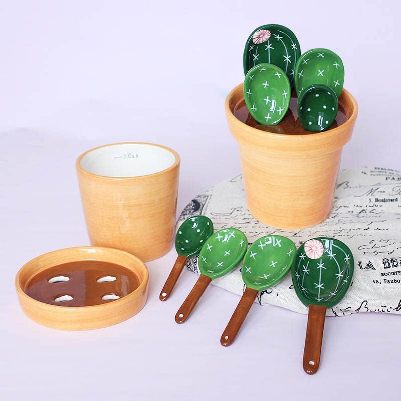 Cactus Measuring Spoons Set in Pot Ceramic House Warming Gifts New Home - Image 2