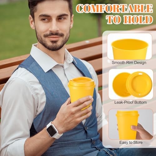 Honeydak 45 Pack 12 oz Reusable Coffee Cups with Lids Portable Tea Cups Reusable Hot Coffee Mugs Tumblers Bulk Plastic Tumblers Travel Drinks Mugs for Hot and Cold Drinks(Macaron Colors) - Image 2
