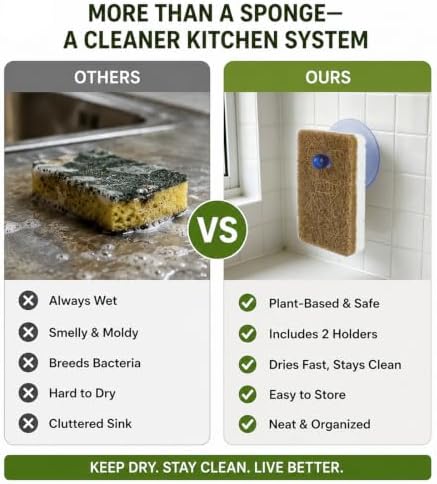 8 Pack Eco Friendly Kitchen Sponges with 2 Sponge Holders - Image 2