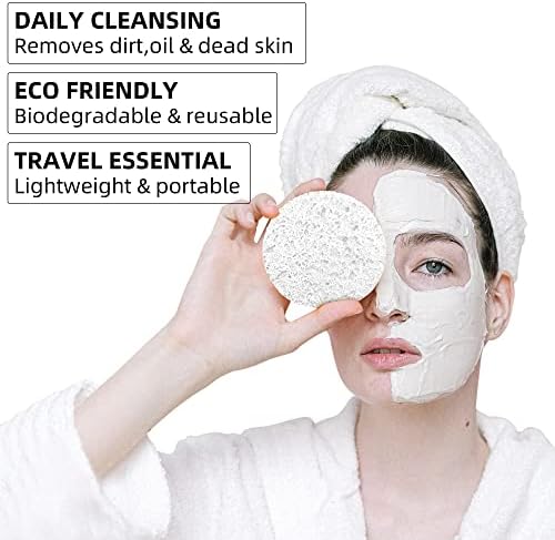 60-Count Compressed Facial Sponges|100% Natural Kickleen Cellulose Cosmetic Spa Sponges for Daily Facial Cleansing|Makeup and Mask Removal | Exfoliating | Skin Massage | Pore Exfoliation(White) - Image 2