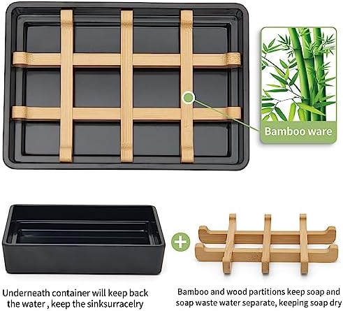 Bamboo Soap Dishes for Shower Wooden Soap Bar Holder for Bathroom Soap Tray Easy to Clean, Durable and with Non-Slip Pads(Two Black Squares) - Image 2