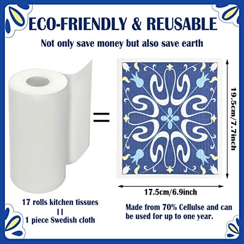 WILLBOND 9 Pcs Blue Swedish Kitchen Dishcloths Reusable Hand Towels - Image 2