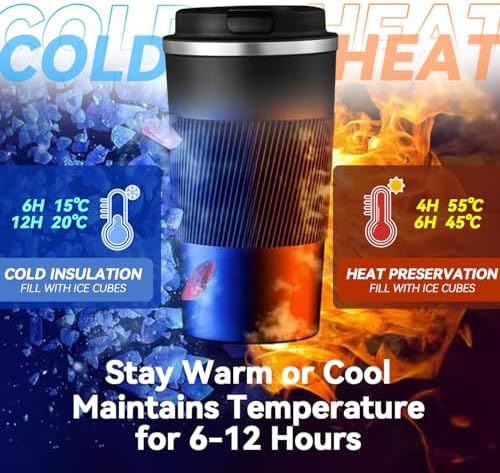 12OZ Travel Coffee Mug Insulated Coffee Cup with Spill Leak Proof Lid, Portable Stainless Steel Tumbler Reusable Hot and Cold Water Mug for Car, Daily, Camping-Black - Image 6