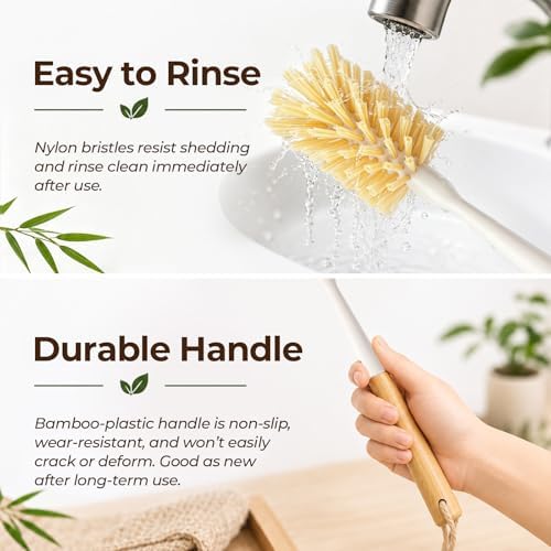 2 Pack 11.4 Inch Bamboo Bottle Brush with Odorless Nylon Bristle - Image 6