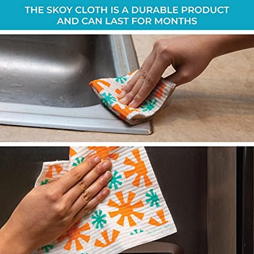 Skoy Cloth 2-Pack Eco-Friendly & Reusable Swedish Dishcloth, for Kitchen & Household Use, Plastic-Free Packaging, Dishwasher Safe, Designer Series – Connections/Sunburst, White Skoy Cloth - Image 6