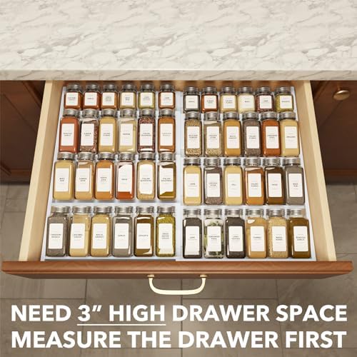 SpaceAid Bamboo White Spice Drawer Organizer, (Need 3" Deep Drawer) Expandable 4 Tier Spices Rack for Cabinet, Kitchen Seasoning Storage Insert (Jars Not Included, From 12" to 23" Wide) - Image 4