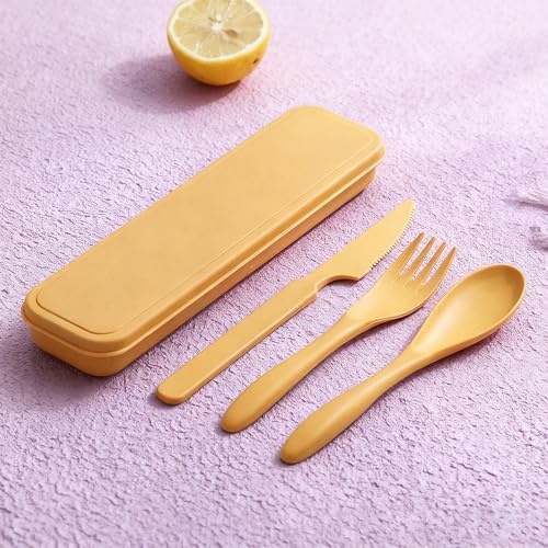 Wheat Straw Portable Cutlery Set 6pk Knife Fork Spoon with Storage Case - Image 4