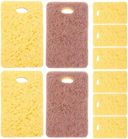 12pcs Sisal Fiber Cellulose Kitchen Cleaning Sponges Multi-Function Reusable Dish Scrub Sponge for Everyday Cooking and Wok Use by Yardenfun